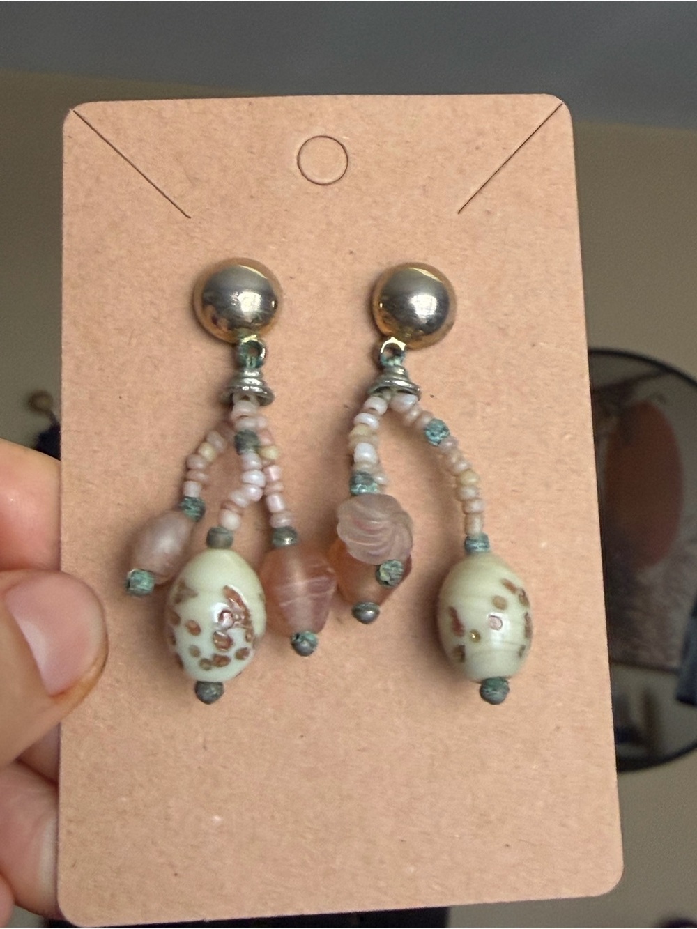 Vintage Artisan Lampwork Glass Beaded Chandelier Dangle Earrings